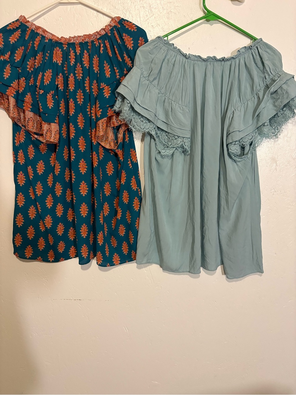 Rose & Olive Teal and Light Blue Boho Tie-Front Women’s Tops - Picture 2 of 11
